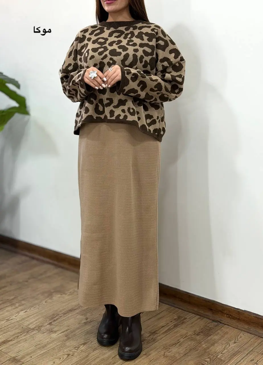 ست سارافون بلند و پلیور بافت تابان